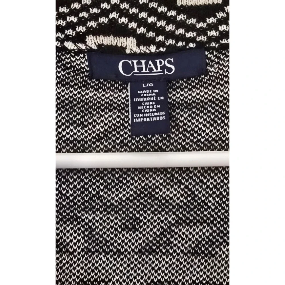 Chaps Black‎ White Geometric Knit Sweater Vest Collared Button Front L/G